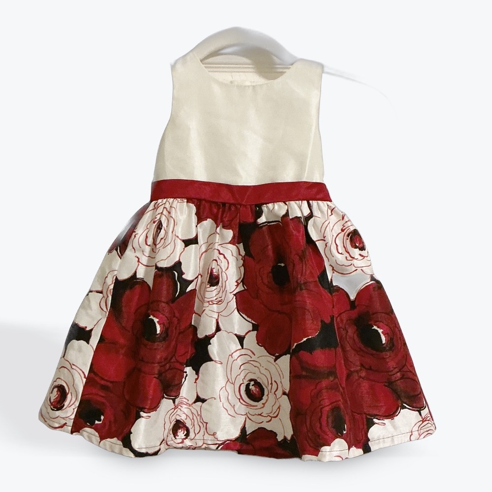 Gymboree Dressed Up Girls Dress Red White Floral Bow Party 18-24 Months